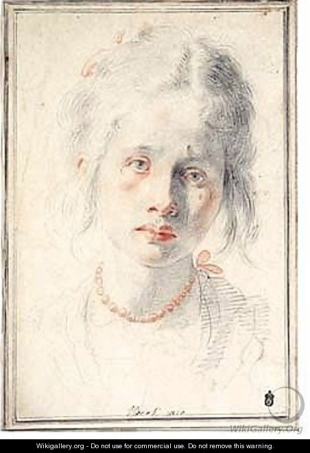 Head Of A Young Woman, Wearing A Coral Necklace - Jacopo Vignali