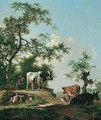 Landscape With A Drover And Cattle Crossing A Bridge - Barend Hendrik Thier