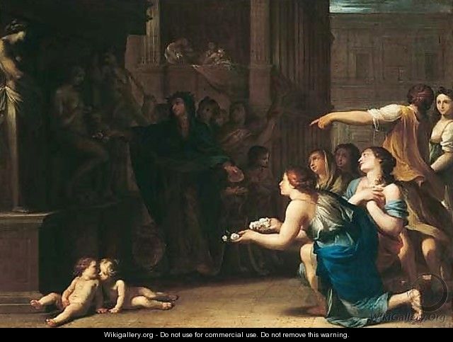 A Priestess And Young Maidens Making An Offering To A Statue Of Flora - (after) Henri Antoine De Favanne