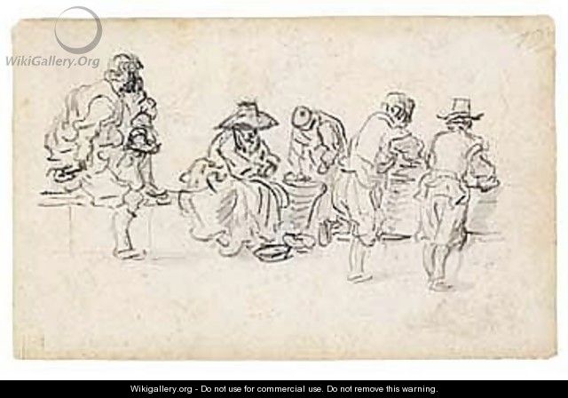 A Sketchbook Page Study Of Five Figures, Seemingly In A Market - Jan van Goyen