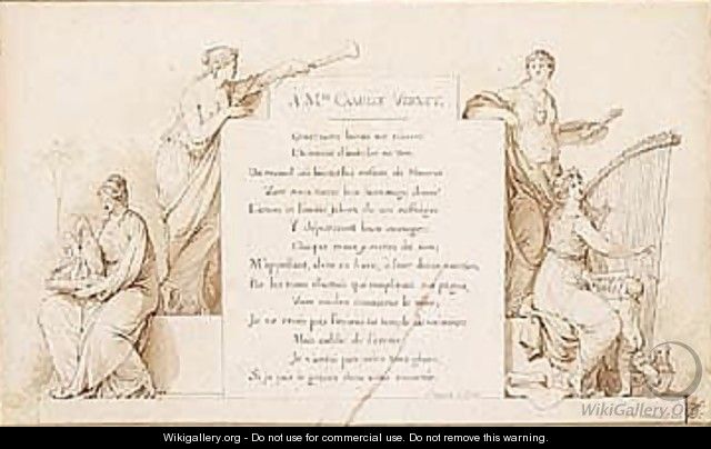 Design For A Title Page Allegorical Figures Of The Arts And A Dedication To Mademoiselle Camille Vernet - Jean-Michel Moreau