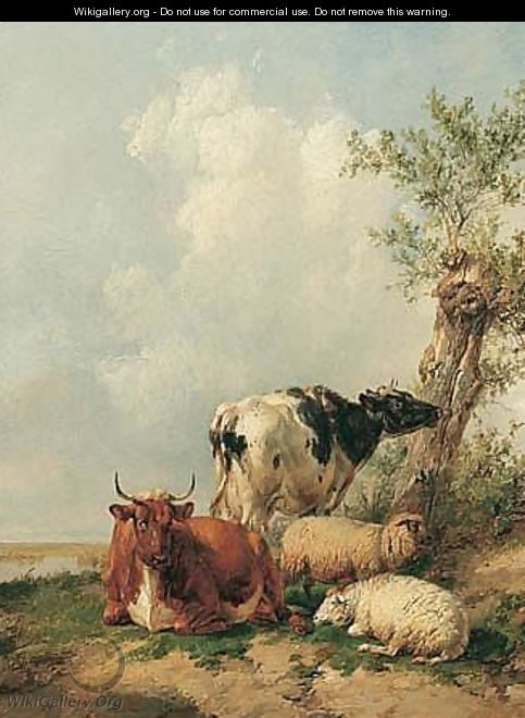 Sheep And Cattle Resting - Thomas Sidney Cooper