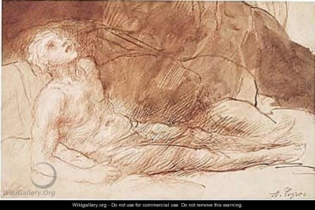 Study Of A Male Nude Resting Against Rocks - Alphonse Legros
