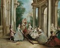 Children with their nurse playing on a hobby-horse on a terrace - Philipe Mercier