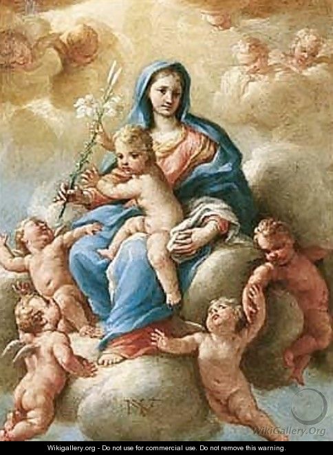 The Madonna And Child Attended By Putti In The Heavens - Nicola Vaccaro