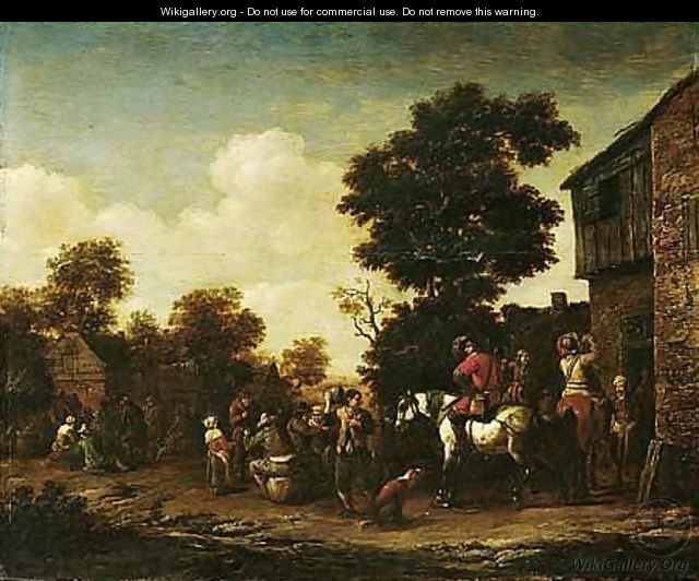 A Horseman And Various Figures Standing Outside A Tavern - Barend Gael or Gaal