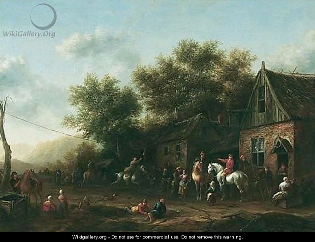 Figures And Sportsmen Gathered Outside An Inn Playing Ganstrekken - Barend Gael or Gaal