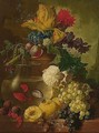 Still Life Of Fruit And Flowers, Together With Walnuts And Hazelnuts, A Bird's Nest And A Goldfish Bowl On A Ledge, A Landscape Beyond - Jan van Os