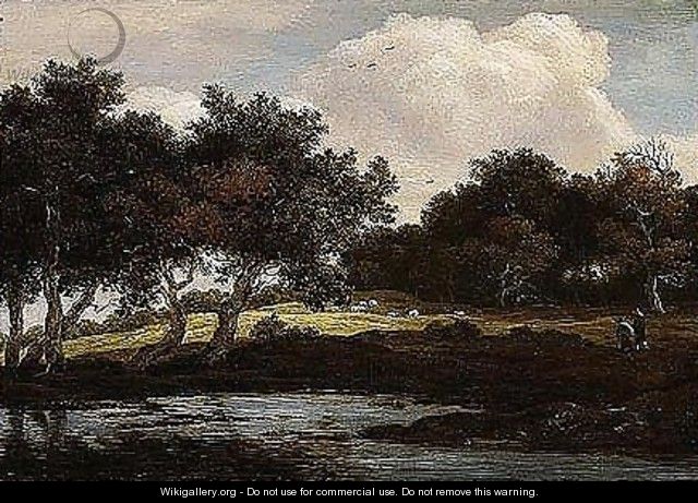 A Wooded Landscape With Travellers On A Track By A Pool - Jacob Van Ruisdael