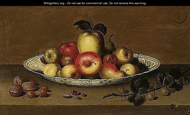 A Still Life Of Apples And Pears In A Blue-and-white Porcelain Bowl - Johannes Bouman