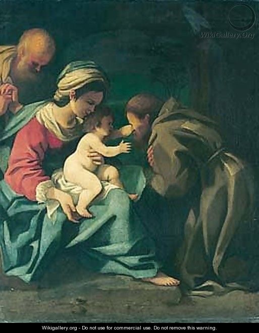The Holy Family With Saint Francis Adoring The Christ Child - Bartolomeo Schedoni