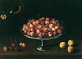 A Still Life Of Cherries On A Silver Tazza Together With Apricots And A Bullfinch - (after) Panfilo Nuvolone