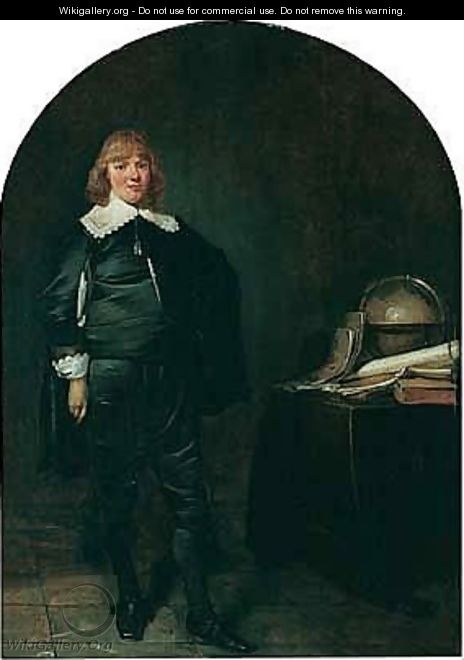 Portrait Of A Young Man, Full Length, Standing Next To A Table With A Globe And Manuscripts - Pieter Codde