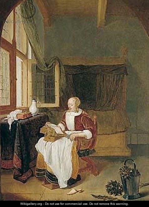 An Interior With A Woman Reading By An Open Window - Quiringh Gerritsz. van Brekelenkam
