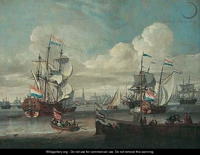 The Port Of Amsterdam With Shipping On Choppy Seas - Abraham Jansz Storck