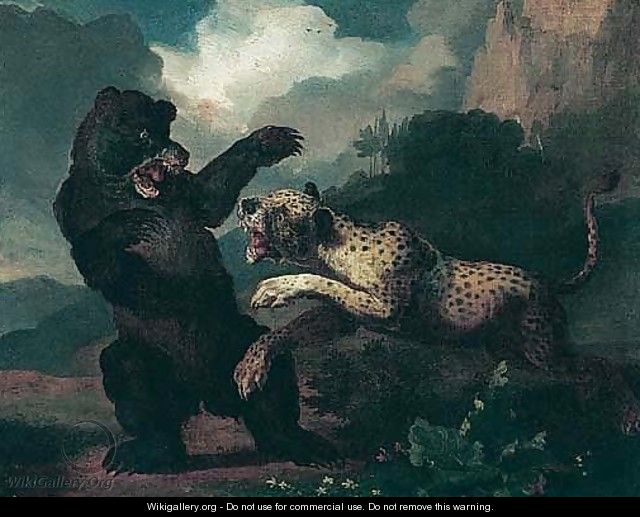 A Mountainous Landscape With A Leopard Attacking A Bear - Abraham Danielsz Hondius
