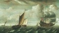 A Man Of War And Dutch Shipping Vessels On The Zuider Zee - (after) Jacob Gerritsz. Loeff