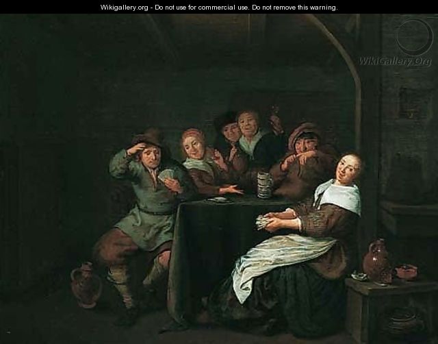 Interior With Figures Drinking And Playing Cards At A Table - Jan Miense Molenaer