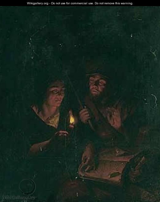 A Man And A Woman Studying A Book By Candle-light - (after) Arnold Boonen