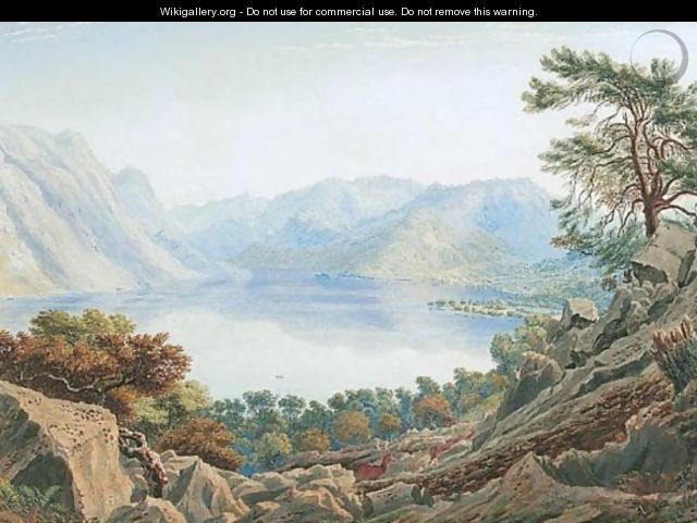 The Middle Reach Of Ullswater, Cumberland. Helvellyn In The Distance - Evening - William (Turner of Oxford) Turner