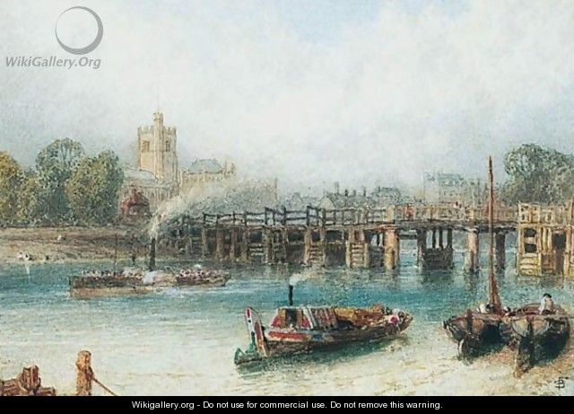 Boats On The Thames At Putney Bridge - Myles Birket Foster