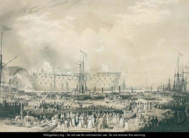 The Launch Of H.M.S.Trafalgar 120 Guns At Woolwich Dockyard On June 21st 1841 In The Presence Of Her Majesty Queen Victoria And The Prince Consort - William Ranwell