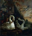 A Pair of Mute Swans, One Preening - Abraham Bisschop