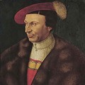 Portrait of a gentleman, head and shoulders, in a fur cloak and red feathered cap - South German School