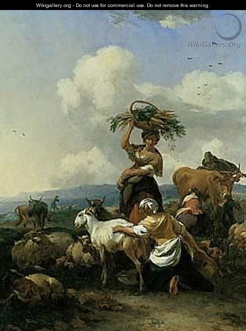 Peasants And Animals In An Italianate Landscape - Nicolaes Berchem