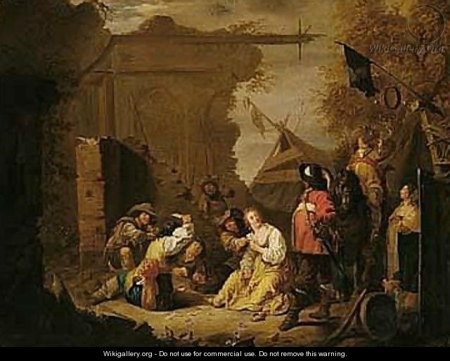 Soldiers And Camp Followers Playing Cards Amidst Ruins - Maerten Stoop