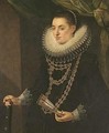Portrait Of A Lady, Three-quarter Length, Wearing Black And Holding A Fan, Standing Before A Draped Green Curtain - (after) Cornelis De Vos