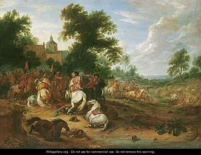A Landscape With A Cavalry Skirmish - Adam Frans van der Meulen