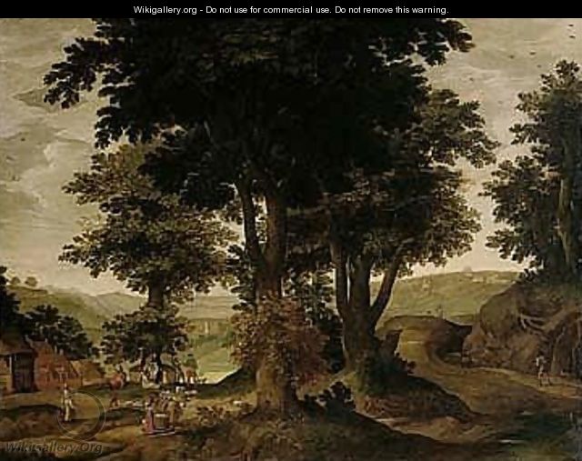 A Landscape With Peasants Resting Under Trees - Jacob Grimmer