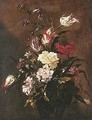 Still Life Of Roses, Variegated Tulips, And Other Flowers, In A Glass Vase - dei Fiori (Nuzzi) Mario