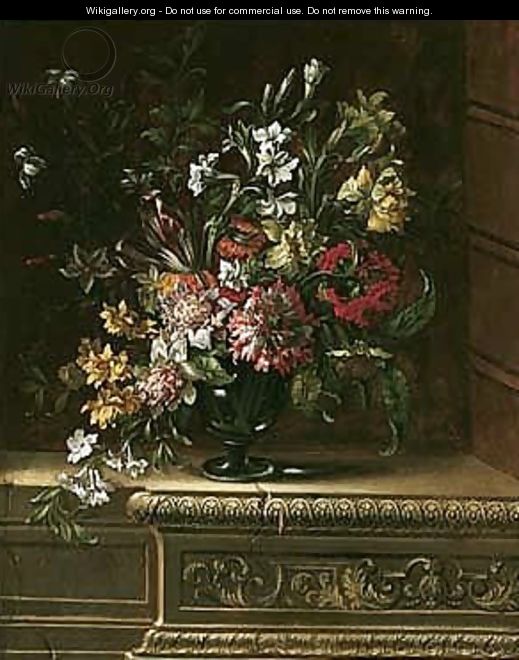 Sill life of carnations, chrysanthemums, narcissi, tulips, lilies and other flowers - (after) Jean Picart