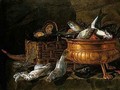 Still Life Of Oysters In A Basket, Fish In A Brass Bowl, And Squid And Other Fish Arranged On A Ledge - Giuseppe Recco