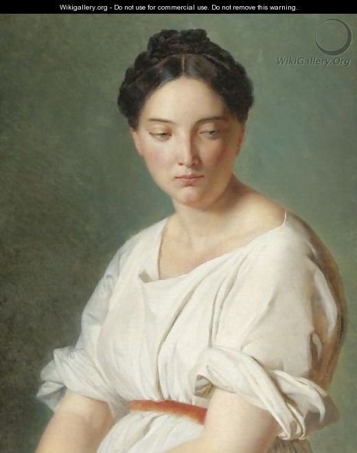 Portrait Of A Lady In A White Dress - French School