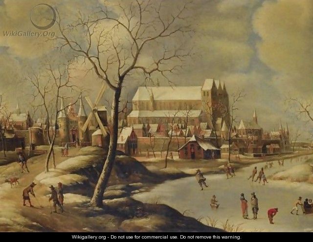 Winter Cityscape With Ice-Skaters And Golfers - (after) Jan Abrahamsz. Beerstraten