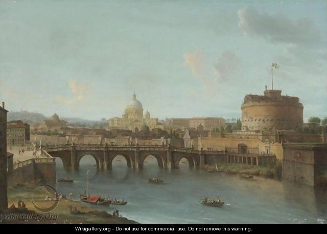 Rome, A View Of The Tiber With The Ponte And Castel Sant