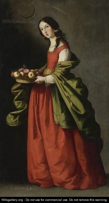 Saint Dorothy, Full-Length, Holding A Basket Of Apples And Roses - Francisco De Zurbaran