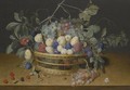 Still Life With Plums, Grapes And Peaches In A Wicker Basket, With Cherries, Hazelnuts - Jacob van Hulsdonck