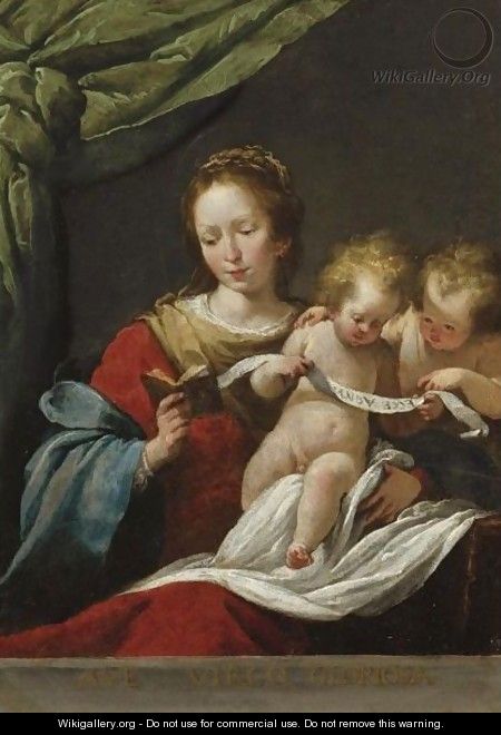 The Madonna Reading, With The Christ Child And Infant Saint John The Baptist - Bernardo Strozzi