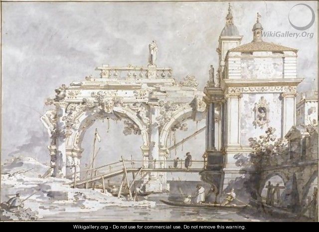 An Architectural Capriccio With A Pavilion And A Ruined Arcade On The Water