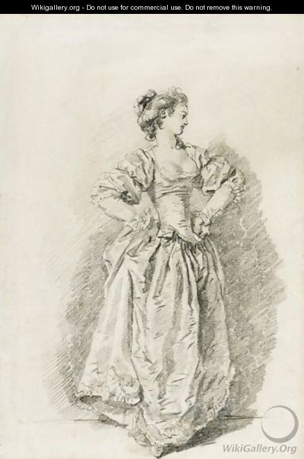 A Young Woman Standing With Her Hands On Her Hips - Jean-Honore Fragonard