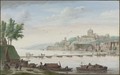 View Of Nijmegen, With Boatmen Loading Barges In The Foreground - Abraham Rademaker