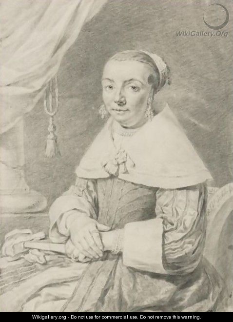 Portrait Of A Seated Woman Holding A Fan - Cornelius de Visscher