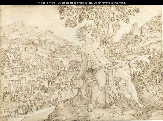 Bacchus Seated In A Landscape, The Harvest To His Right And A Town Below An Allegory Of Autumn - Maarten de Vos