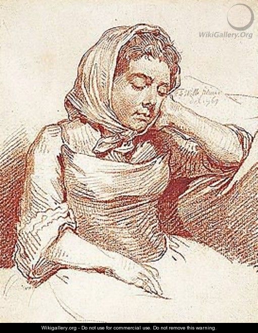 Study Of A Woman Resting Her Head On Her Hand - Pierre-Alexandre Wille