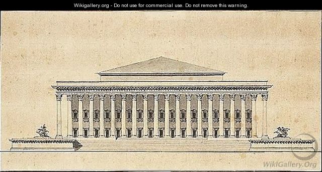 The Facade Of A Classical Building With A Huge Portico And Sculptures At Either End Of The Steps - (after) Claude Nicolas Ledoux