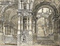 A Colonnaded Interior With Twin Stairs And Many Arches - (after) Giuseppe Galli Bibiena